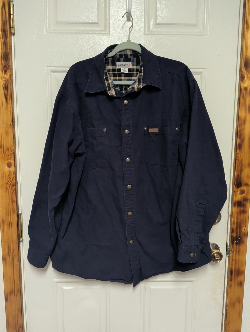 Carhartt Shirt Jacket Mens Extra Large Blue S296 MDT Canvas Snap Flannel Lined